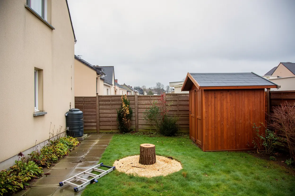 Jardin dégagé après démontage du conifère à Coulogne