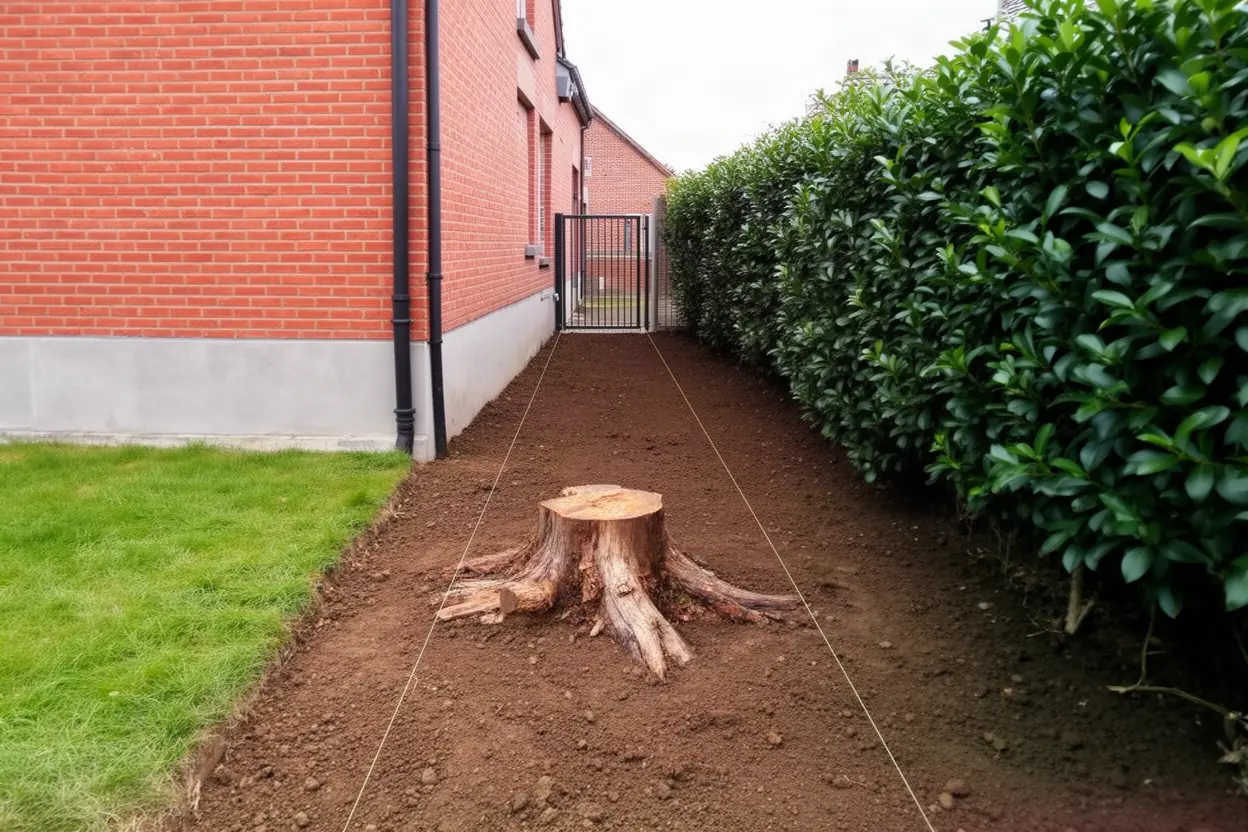 Souche gênant une future allée de jardin à Guînes