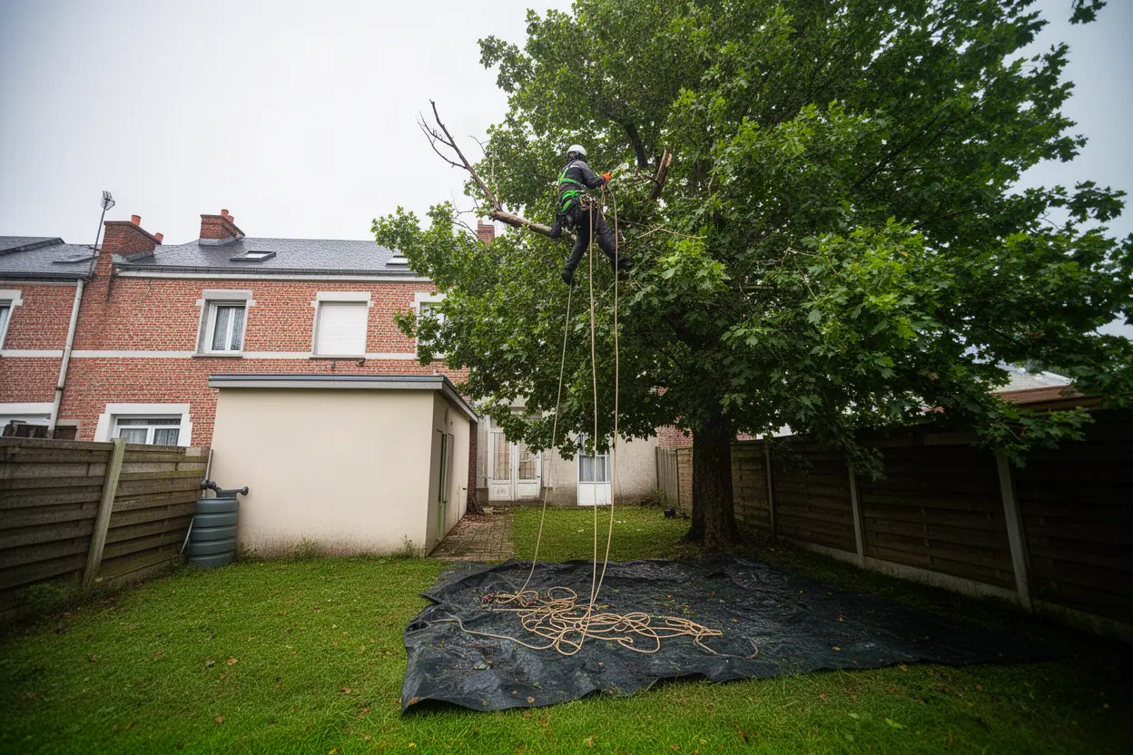 Élagueur taillant un arbre adulte à Calais